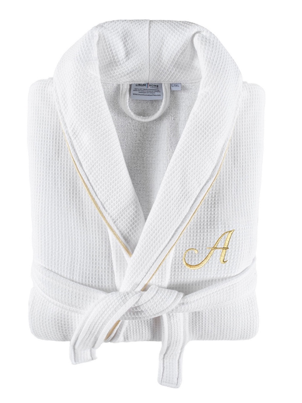 Linum Home 100% Turkish Cotton Unisex “A” Embroidered Waffle Bath Robe